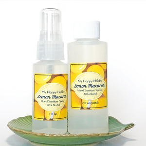 Lemon Macaron Hand Sanitizer Spray 80% Alcohol - 1oz + 2oz Refill